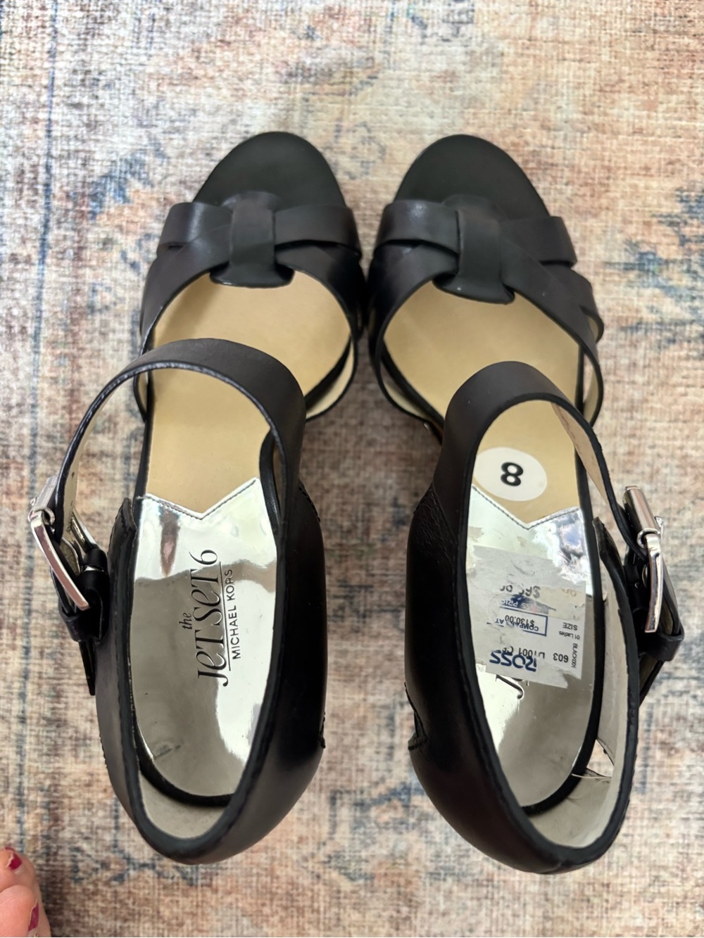 Michael Kors Black Leather Espadrille Wedge Sandals with Buckle - Picture 3 of 15